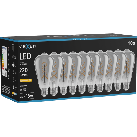Mexen Vintis 10x Bec pentru filament spiral LED E27, ST64, 4W, Calda - 2200K, 220 lm, fumuriu - L162-E27-0422-70x10