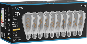 Mexen Vintis 10x LED szál izzó, E27, ST64, 4W, Meleg - 2200K, 220 lm, füstös - L162-E27-0422-70x10