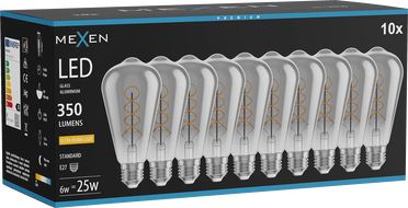 Mexen Vintis 10x LED izzólámpa filament spirál E27, ST64, 6W, Meleg - 2200K, 350 lm, füstmintás - L162-E27-0622-70x10