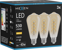 Mexen Vintis 3x LED filament spirál izzó E27, ST64, 6W, Meleg - 2700K, 530 lm, borostyán - L162-E27-0627-50x03