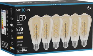 Mexen Vintis 6x LED spirálos filament izzó E27, ST64, 6W, Meleg - 2700K, 530 lm, borostyán - L162-E27-0627-50x06