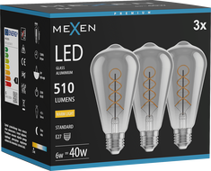 Mexen Vintis 3x LED filament spirál izzó E27, ST64, 6W, Meleg - 2700K, 510 lm, füstös - L162-E27-0627-70x03