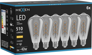Mexen Vintis 6x Bec LED filament spirală E27, ST64, 6W, Caldă - 2700K, 510 lm, fumuriu - L162-E27-0627-70x06