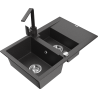 Mexen Gaspar chiuvetă de granit cu 1,5 compartimente cu picurător și baterie de bucătărie Rita, negru pătat
