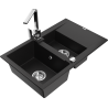 Mexen Gaspar chiuvetă de granit 1,5 compartimente cu scurgător și baterie de bucătărie Rita, negru - 6507-77-670300-00