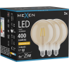 Mexen Vintis 3x Filament LED izzó E27, G125, 4W, Meleg - 2200K, 400 lm, borostyán - L158-E27-0422-50x03