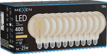 Mexen Vintis 10x Bec Filament LED E27, G125, 4W, Cald - 2200K, 400 lm, ambra - L158-E27-0422-50x10