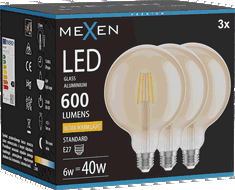 Mexen Vintis 3x Bec filament LED E27, G125, 6W, Caldă - 2200K, 600 lm, chihlimbar - L158-E27-0622-50x03