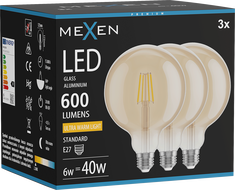 Mexen Vintis 3x LED filament izzó E27, G125, 6W, Meleg - 2200K, 600 lm, borostyán - L158-E27-0622-50x03