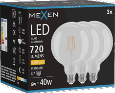 Mexen Vintis 3x Bec filament LED E27, G125, 6W, Caldă - 2700K, 720 lm, clar - L158-E27-0627-00x03