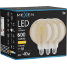 Mexen Vintis 3x Bec filament LED E27, G125, 6W, Caldă - 2700K, 600 lm, chihlimbar - L158-E27-0627-50x03