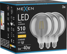 Mexen Vintis 3x LED filament izzó E27, G125, 6W, Meleg - 2700K, 510 lm, füstszínű - L158-E27-0627-70x03