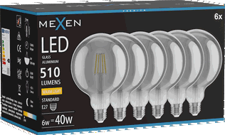 Mexen Vintis 6x Bec LED filament E27, G125, 6W, Caldă - 2700K, 510 lm, fumuriu - L158-E27-0627-70x06