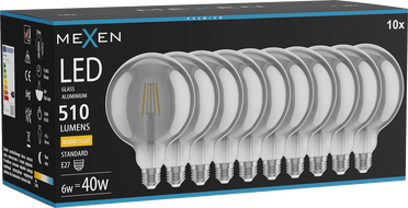 Mexen Vintis 10x Bec filament LED E27, G125, 6W, Cald - 2700K, 510 lm, fumuriu - L158-E27-0627-70x10