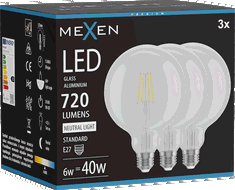 Mexen Vintis 3x Bec cu filament LED E27, G125, 6W, Neutru - 4000K, 720 lm, transparent - L158-E27-0640-00x03