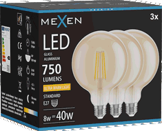 Mexen Vintis 3x Bec LED filament E27, G125, 8W, Caldă - 2200K, 750 lm, chihlimbar - L158-E27-0822-50x03