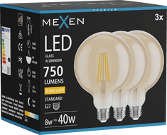 Mexen Vintis 3x LED filament izzó E27, G125, 8W, Meleg - 2700K, 750 lm, borostyán - L158-E27-0827-50x03