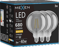 Mexen Vintis 3x Bec Filament LED E27, G125, 8W, Cald - 2700K, 680 lm, fumuriu - L158-E27-0827-70x03