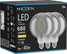 Mexen Vintis 3x LED filament izzó E27, G125, 8W, Meleg - 2700K, 680 lm, füstös - L158-E27-0827-70x03
