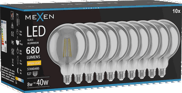 Mexen Vintis 10x Bec filament LED E27, G125, 8W, Caldă - 2700K, 680 lm, fum - L158-E27-0827-70x10