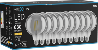 Mexen Vintis 10x LED filament izzó E27, G125, 8W, Meleg - 2700K, 680 lm, füstös - L158-E27-0827-70x10