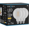 Mexen Vintis 3x Bec filament LED E27, G125, 10W, Caldă - 2700K, 1320 lm, transparent - L158-E27-1027-00x03