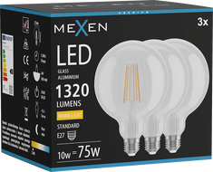 Mexen Vintis 3x LED filament izzó E27, G125, 10W, Meleg - 2700K, 1320 lm, tiszta - L158-E27-1027-00x03