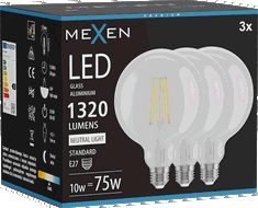 Mexen Vintis 3x Bec LED cu filament E27, G125, 10W, Neutru - 4000K, 1320 lm, transparent - L158-E27-1040-00x03
