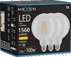 Mexen Vintis 3x Bec cu filament LED E27, G125, 12W, Caldă - 2700K, 1560 lm, clar - L158-E27-1227-00x03