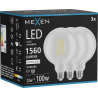 Mexen Vintis 3x LED filament izzó E27, G125, 12W, Semleges - 4000K, 1560 lm, átlátszó - L158-E27-1240-00x03