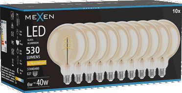 Mexen Vintis 10x Bec Filament Spirală LED E27, G125, 6W, Cald - 2200K, 530 lm, chihlimbar - L168-E27-0622-50x10