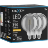 Mexen Vintis 3x Filament spirál LED izzó E27, G125, 6W, Meleg - 2200K, 350 lm, füstszínű - L168-E27-0622-70x03