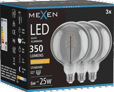 Mexen Vintis 3x Bec filament spirală LED E27, G125, 6W, Caldă - 2200K, 350 lm, fumuriu - L168-E27-0622-70x03
