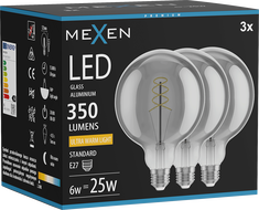 Mexen Vintis 3x Filament spirál LED izzó E27, G125, 6W, Meleg - 2200K, 350 lm, füstszínű - L168-E27-0622-70x03