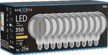 Mexen Vintis 10x Bec LED filament spirală E27, G125, 6W, Caldă - 2200K, 350 lm, fumuriu - L168-E27-0622-70x10