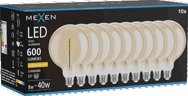 Mexen Vintis 10x Bec LED cu filament spirală E27, G125, 8W, Caldă - 2200K, 600 lm, amber - L168-E27-0822-50x10