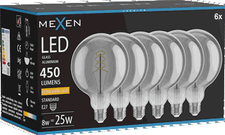 Mexen Vintis 6x Bec cu filament spiral LED E27, G125, 8W, Caldă - 2200K, 450 lm, fumuriu - L168-E27-0822-70x06