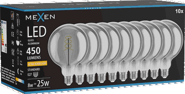 Mexen Vintis 10x Bec spirală filament LED E27, G125, 8W, Caldă - 2200K, 450 lm, fumuriu - L168-E27-0822-70x10
