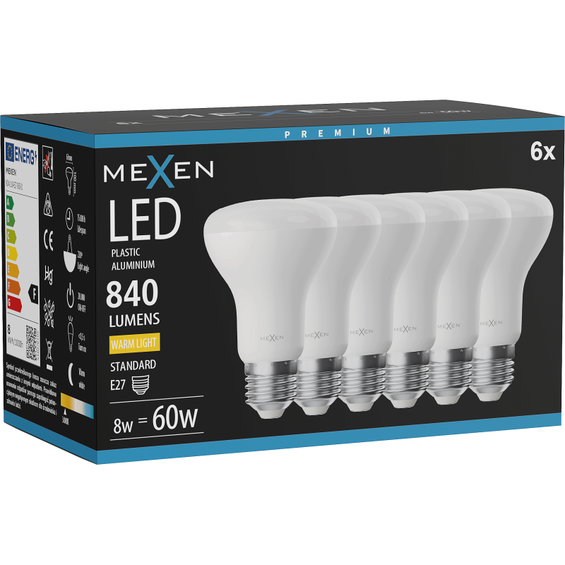 Mexen Nova 6x Bec LED E27, R63, 8W, Caldă - 3000K, 840 lm - L104-E27-0830-01x06