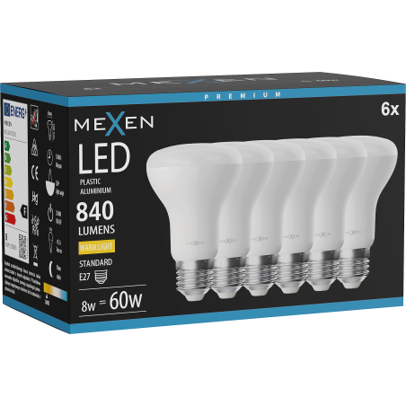 Mexen Nova 6x Bec LED E27, R63, 8W, Caldă - 3000K, 840 lm - L104-E27-0830-01x06