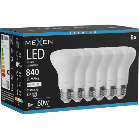 Mexen Nova 6x LED izzó E27, R63, 8W, Semleges - 4000K, 840 lm - L104-E27-0840-01x06