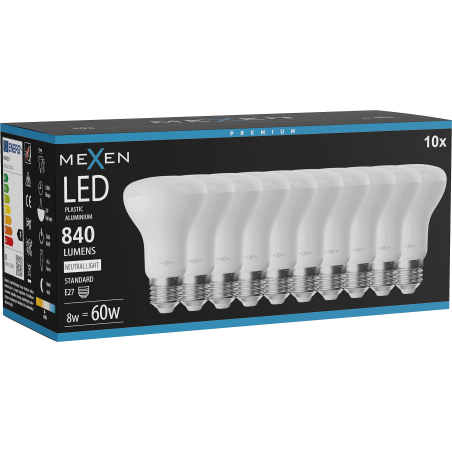 Mexen Nova 10x Bec LED E27, R63, 8W, Neutru - 4000K, 840 lm - L104-E27-0840-01x10