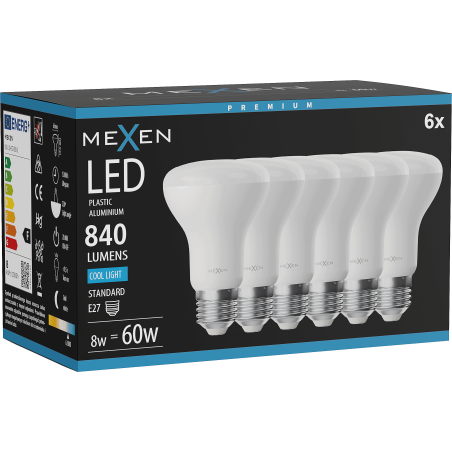 Mexen Nova 6x LED izzó E27, R63, 8W, Hideg - 6500K, 840 lm - L104-E27-0865-01x06