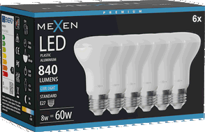 Mexen Nova 6x Bec LED E27, R63, 8W, Rece - 6500K, 840 lm - L104-E27-0865-01x06