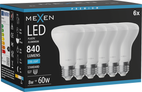 Mexen Nova 6x LED izzó E27, R63, 8W, Hideg - 6500K, 840 lm - L104-E27-0865-01x06