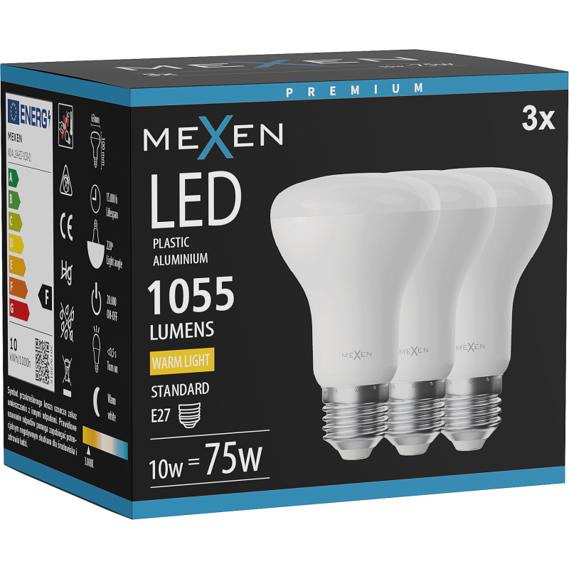 Mexen Nova 3x Bec LED E27, R63, 10W, Cald - 3000K, 1055 lm - L104-E27-1030-01x03