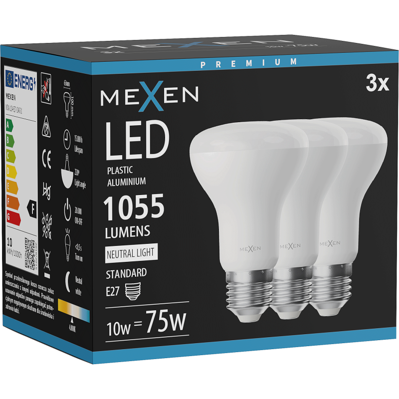 Mexen Nova 3x Bec LED E27, R63, 10W, Neutră - 4000K, 1055 lm - L104-E27-1040-01x03
