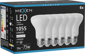 Mexen Nova 6x LED Izzó E27, R63, 10W, Semleges - 4000K, 1055 lm - L104-E27-1040-01x06