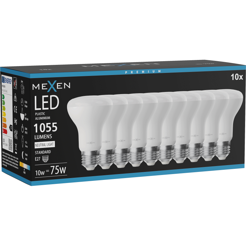 Mexen Nova 10x LED izzó E27, R63, 10W, Semleges - 4000K, 1055 lm - L104-E27-1040-01x10