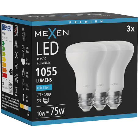 Mexen Nova 3x Bec LED E27, R63, 10W, Rece - 6500K, 1055 lm - L104-E27-1065-01x03